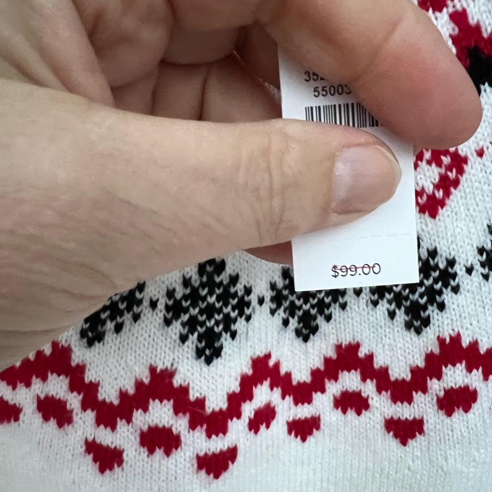 NWT Talbots Cozy Cream Red Black Fair Isle Long Sleeve Sweater - Picture 4 of 6